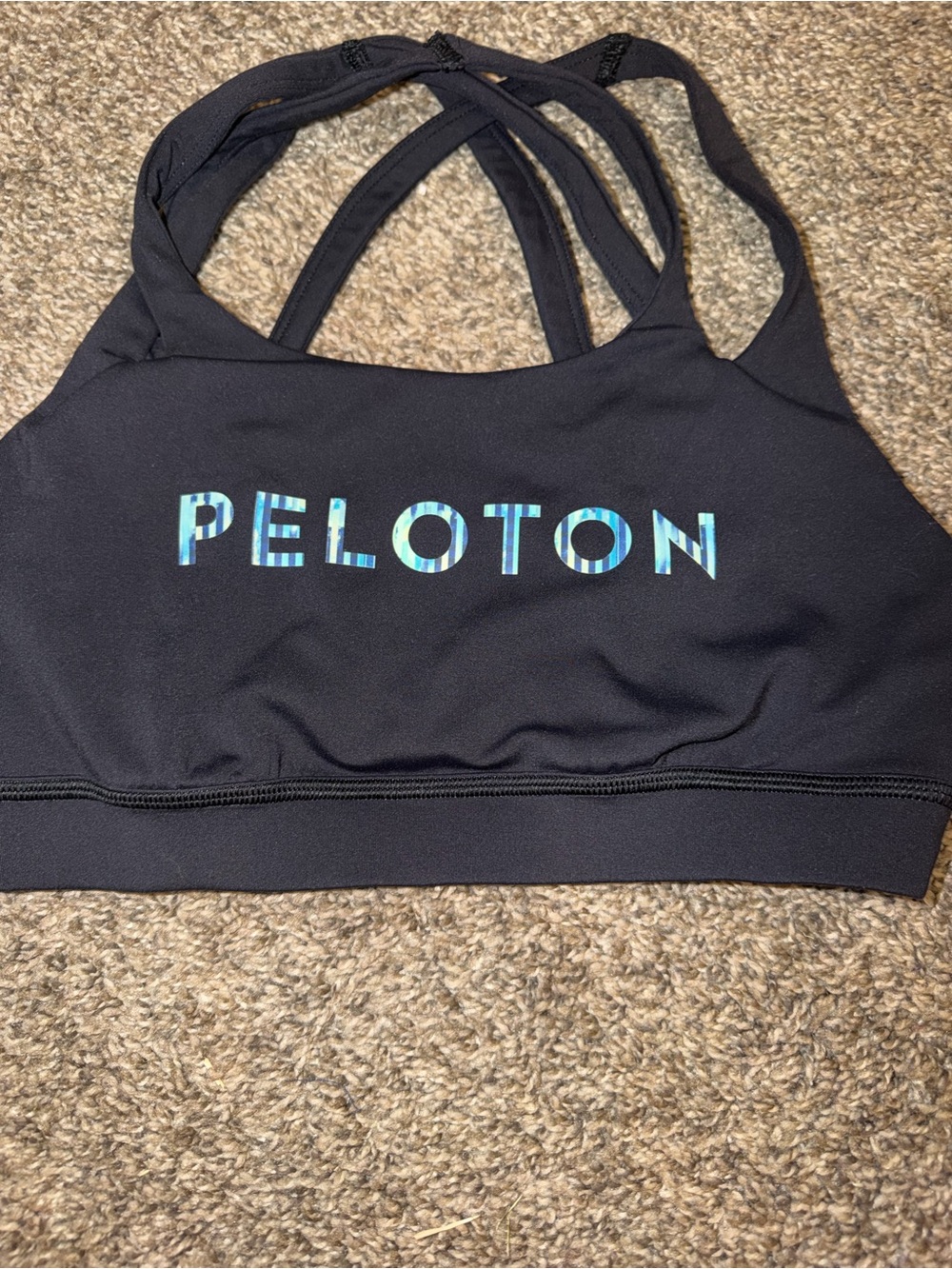 Peloton Black Sports Bra with Blue and Green Logo size small